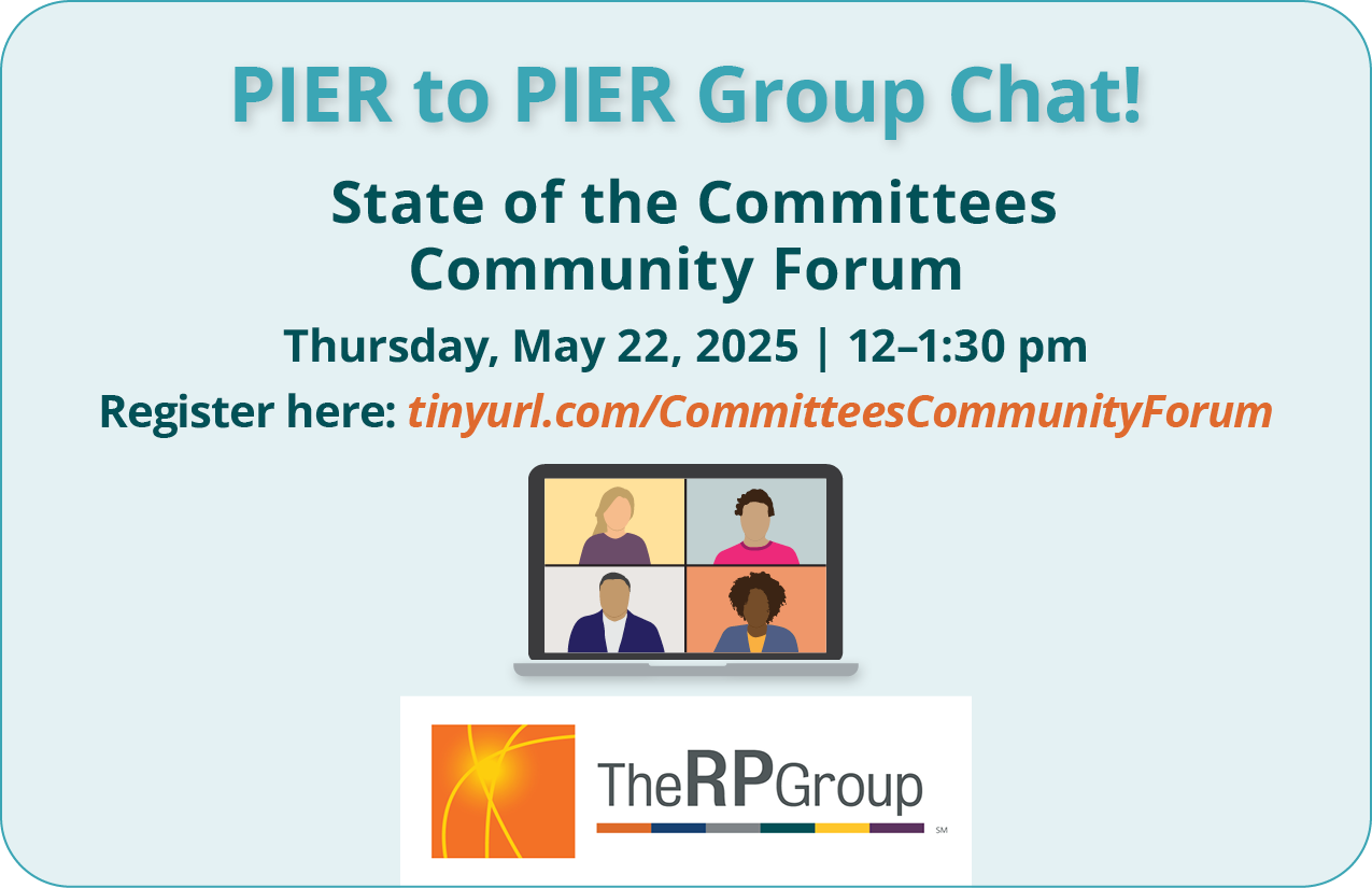 Pier to Pier Group Chat | State of the Committees Community Forum | Thirsday, May 22, 2025 | 12-1:30pm Register HereThe RP Group Logo Pier to Pier Group Chat | State of the Committees Community Forum | Thirsday, May 22, 2025 | 12-1:30pm Register HereThe RP Group Logo