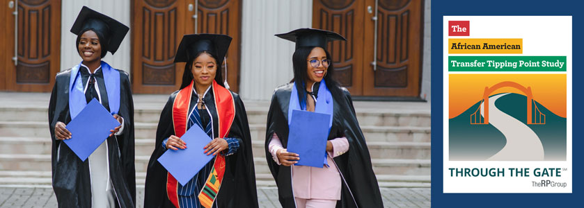 3 smiling students in graduation regalia holding diplomas